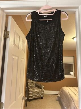 Black Sequin Tank Top - Sleeveless Evening Shell